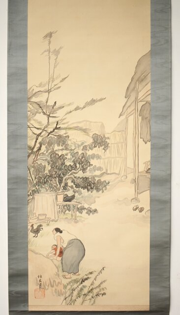 森田恒友「下総の村」掛軸 共箱 Z512｜骨董店 のびる 古美術 骨董 和風