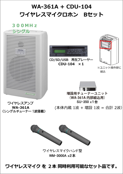 WA-361A-CD-B-SET】UNI-PEX WA-361A+CDU-104 ワイヤレスマイク Bセット