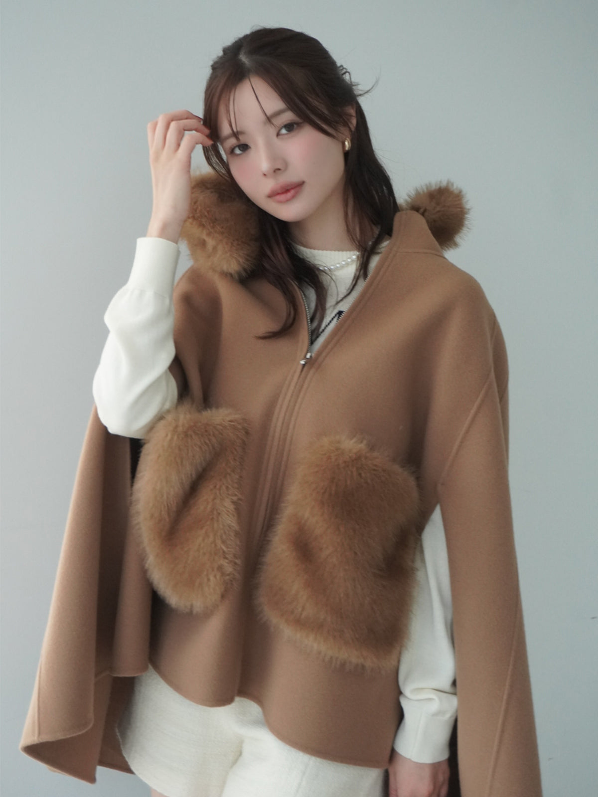 ファーポケットマントコート