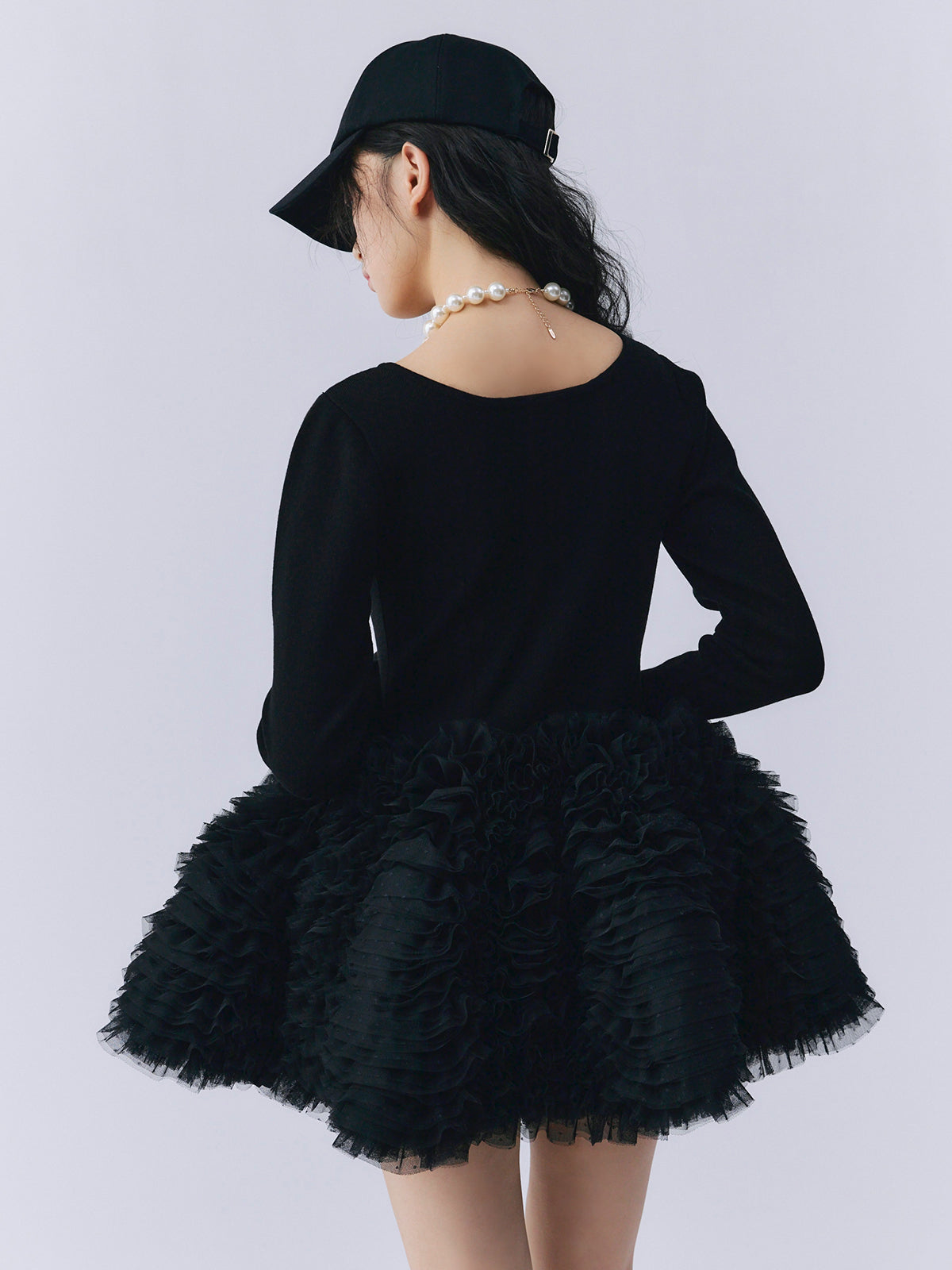 ボリュームチュールフリルニットワンピース