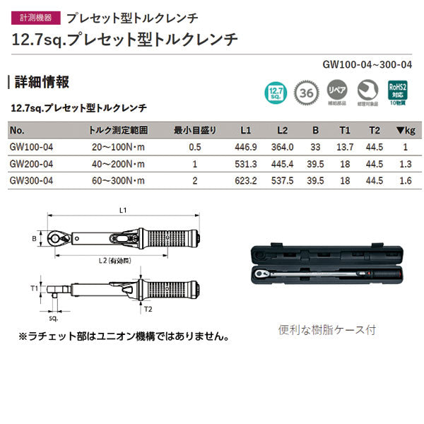 KTC 12.7sq. プレセット型 トルクレンチ GW300-04 測定範囲60～300N