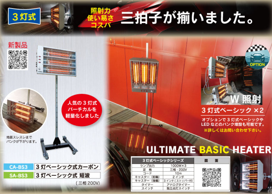 メーカー直送業者便] キュービック 3灯式 200V 短波ヒーター SA-BS3