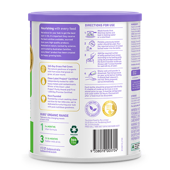Bubs（バブズ）オーガニック粉ミルク ステップ2（6～12カ月）大缶 800g