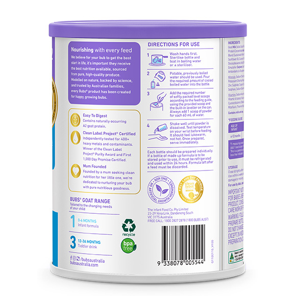Bubs（バブズ）ヤギ・ゴートミルク ステップ2（6～12カ月）大缶 800g