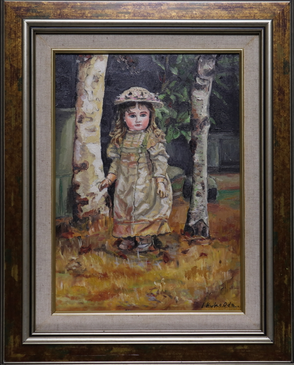 油絵 絵 絵画インテリア 額付(銀) F4-040314 子供たち 雨あがり 油絵