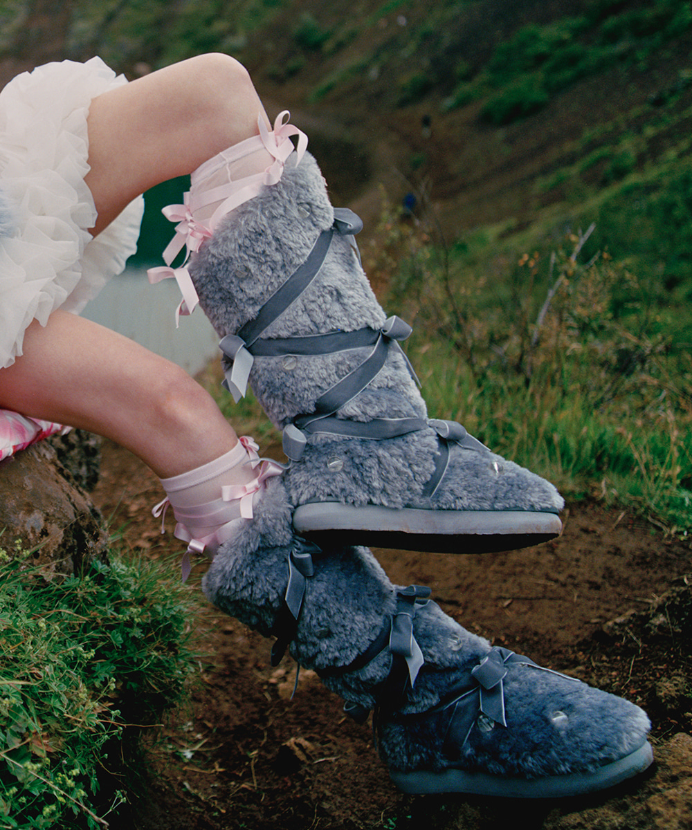 X SUSAN FANG] FURRY LONG BOOTS - GREY | ROCKFISH WEATHERWEAR