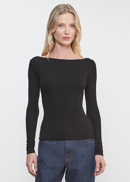 Silk Rib Boatneck Top | Black – Enza Costa