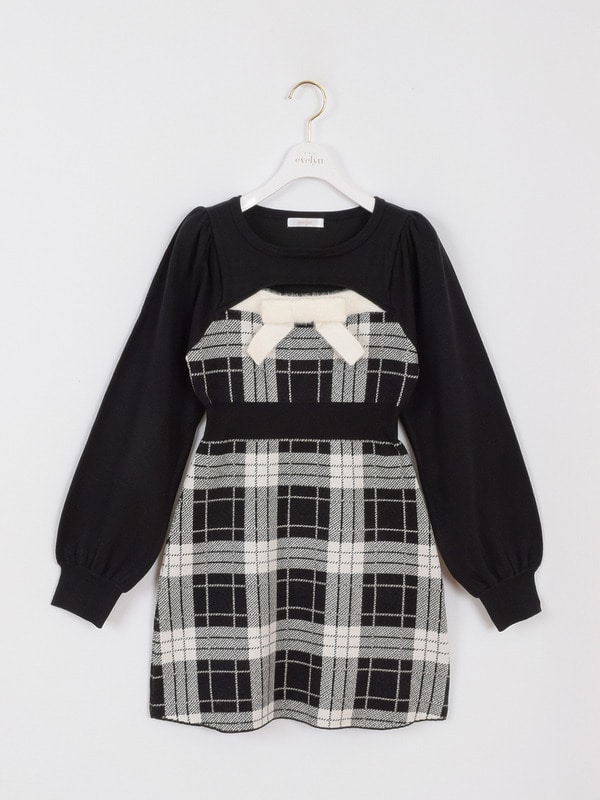 バストリボンチェックニットワンピース｜evelyn（エブリン）公式通販サイト