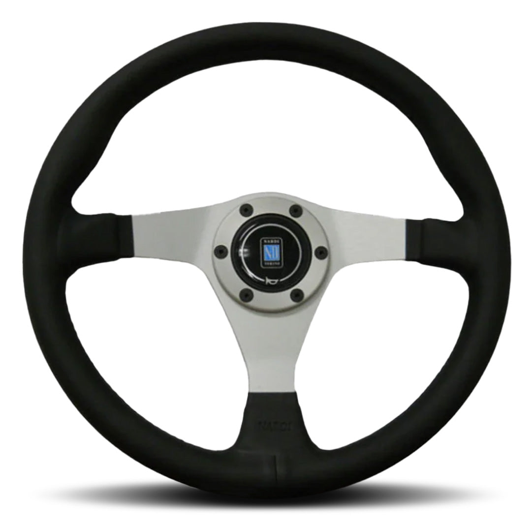 Nardi Gara 3/0 Steering Wheel - Black Leather Silver Spokes 350mm