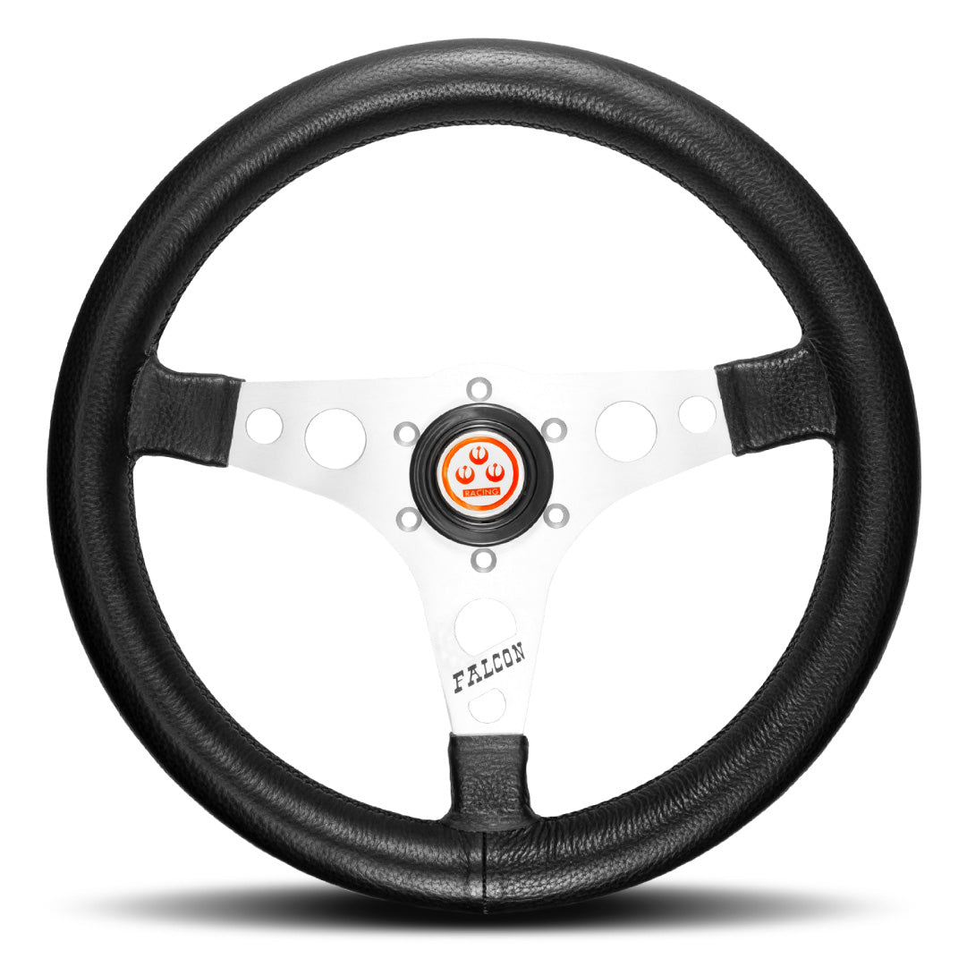 RS Watanabe Falcon Steering Wheel - Black Leather Silver Spokes 340mm