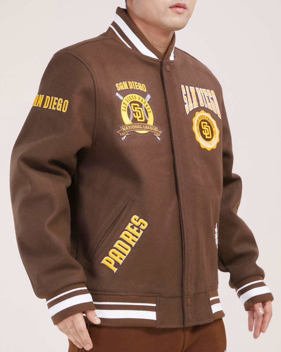 Brown San Diego Padres Pro Standard Crest Wool Varsity Jacket
