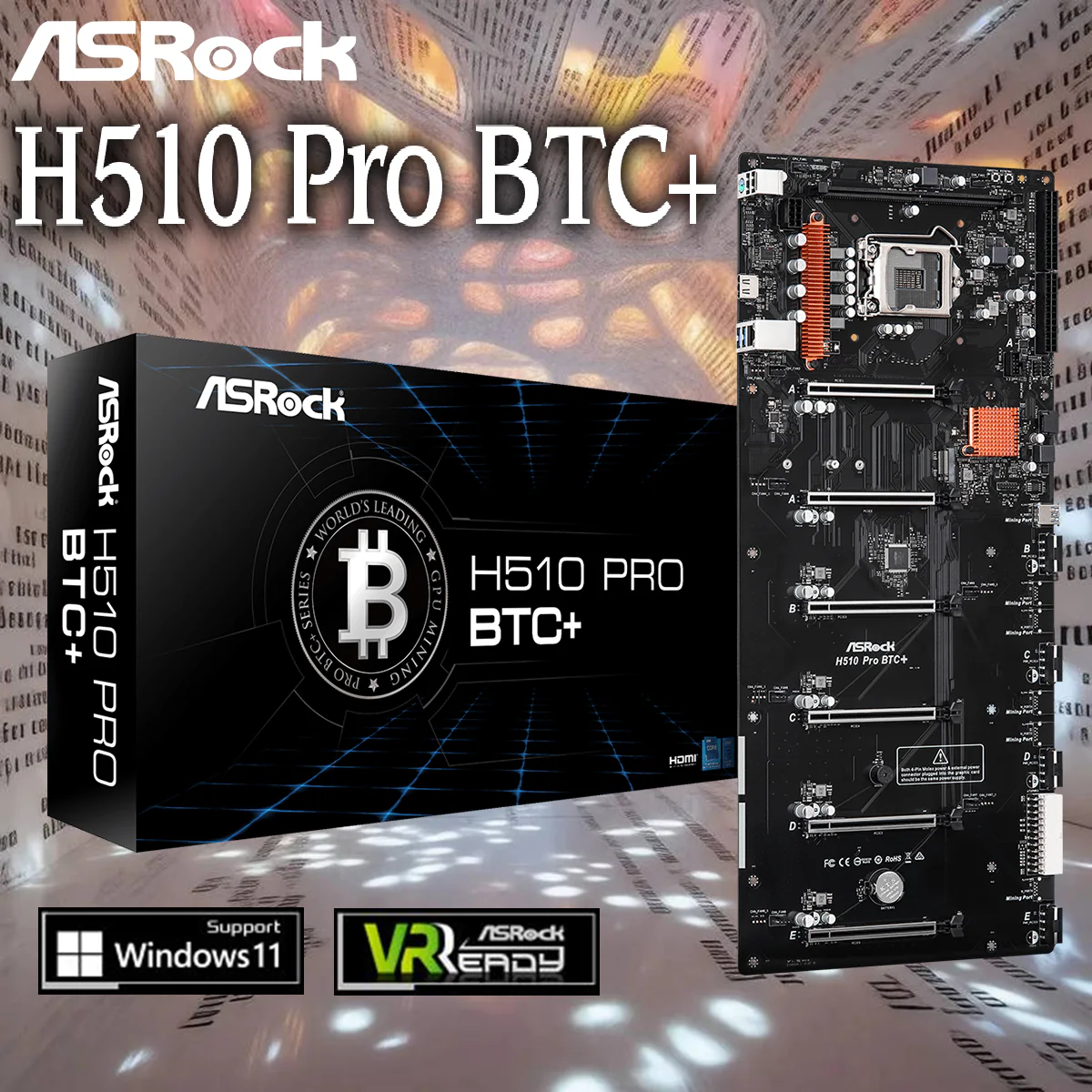 ASRock H510 Pro BTC+ Mining Motherboard With 6 PCIe 3.0 x16 Slots