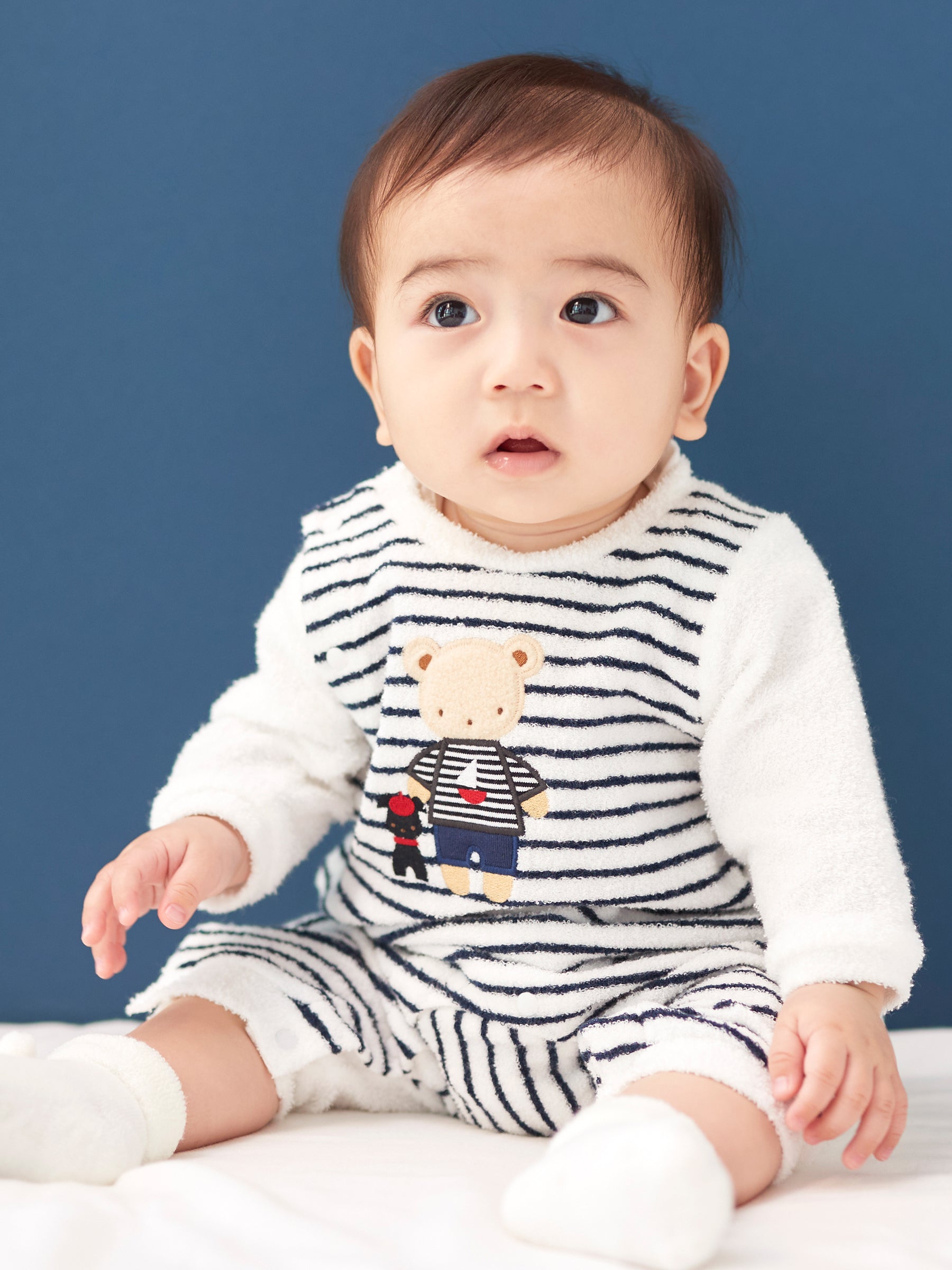 タグ付き未使用】familiar ファミリア パイル地カバーオール 70 水色