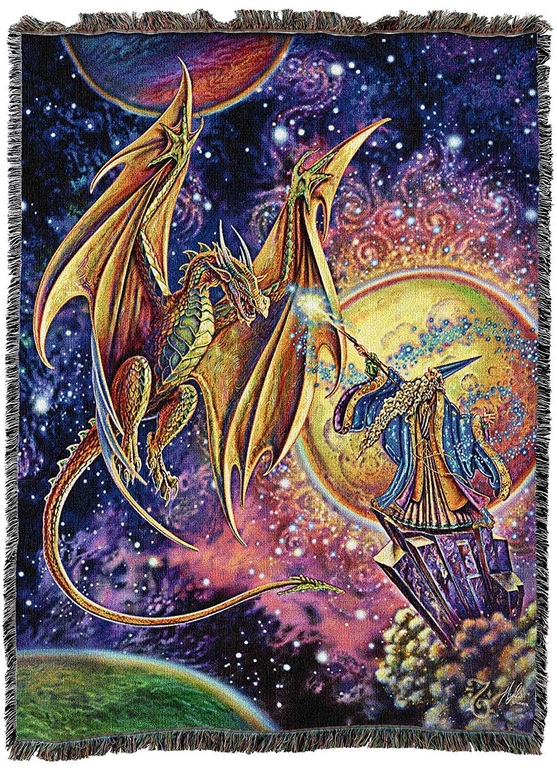 Magic Dragon & Wizard Tapestry Blanket: Dragon Gifts & Collecibles
