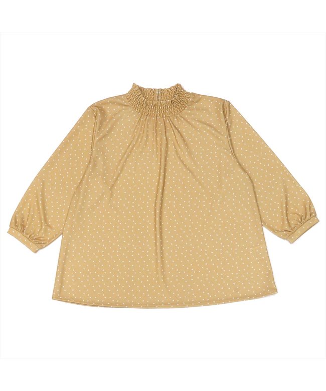 Tokyo Shirts Shirring Neck Random Dot Three-Quarter Sleeve Blouse