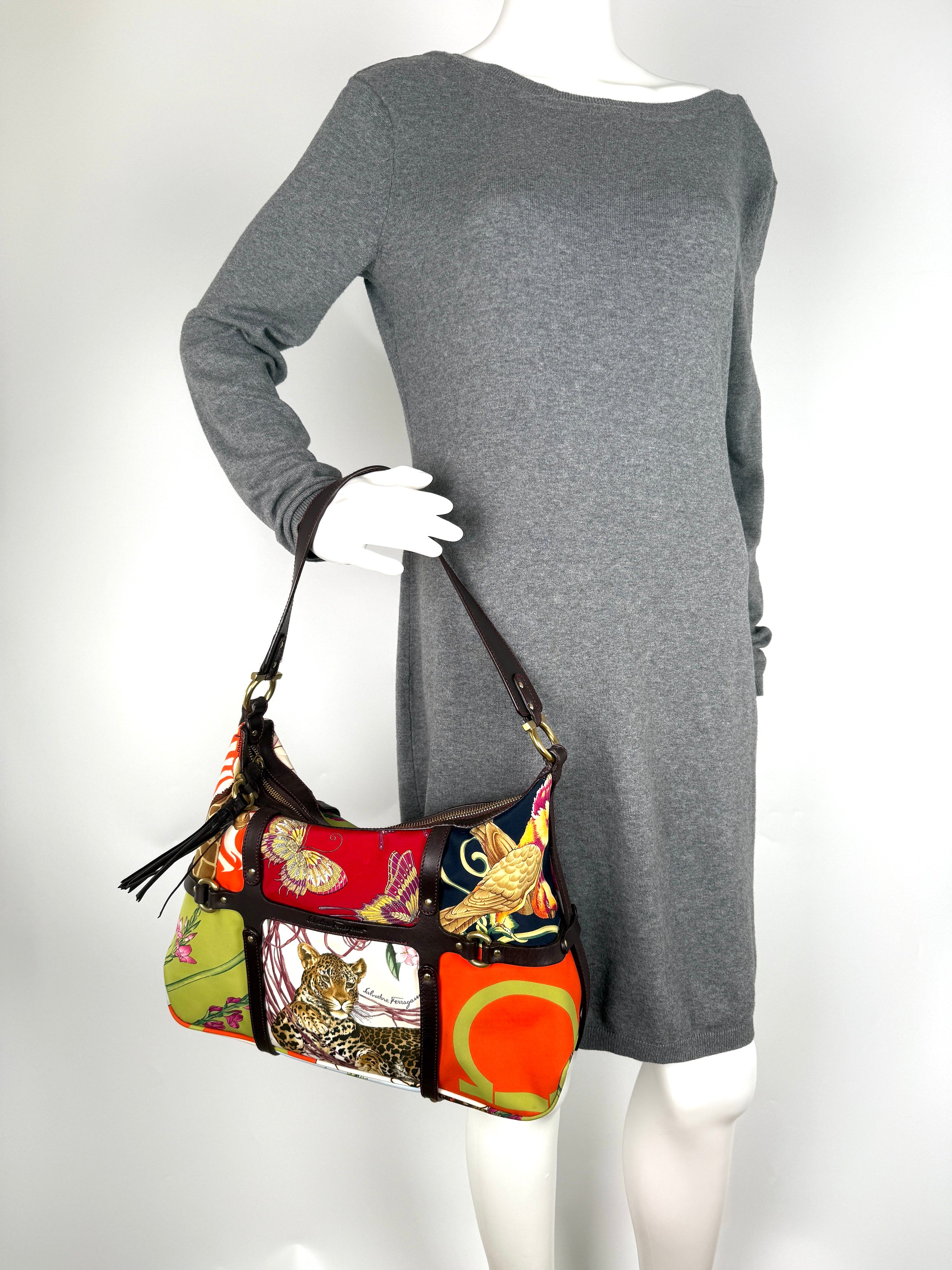 Salvatore Ferragamo Fiera Leopard Fabric Multicolor Print Shoulder