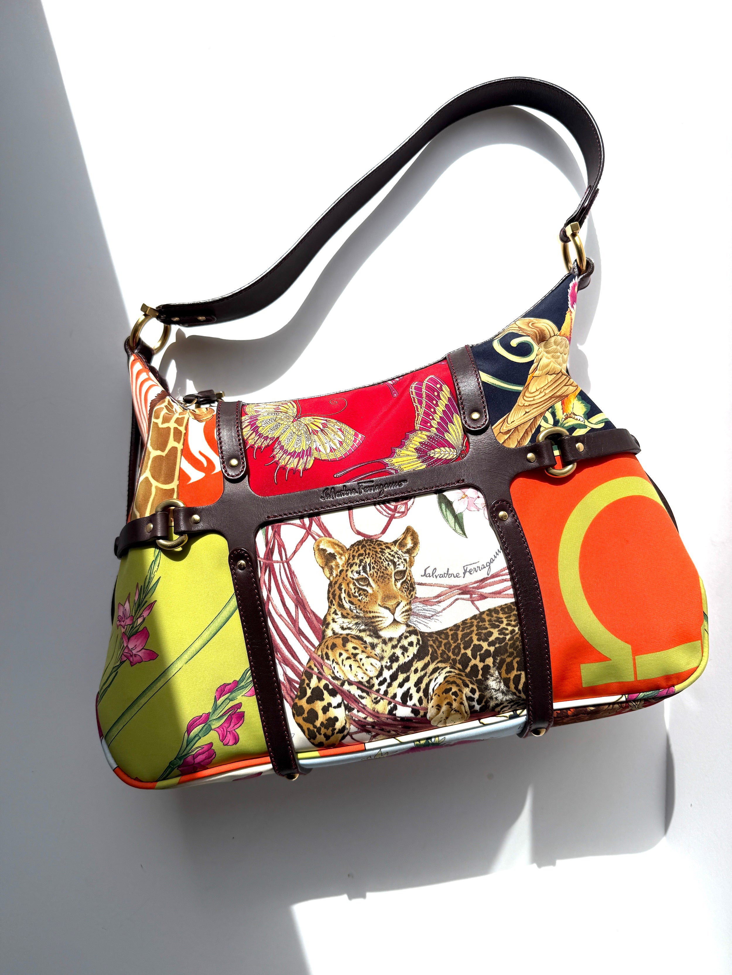 Salvatore Ferragamo Fiera Leopard Fabric Multicolor Print Shoulder