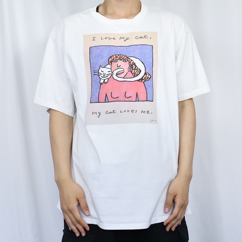 90年代 90s アメリカ製 リチャードスタイン 白 ホワイト イラスト 半袖