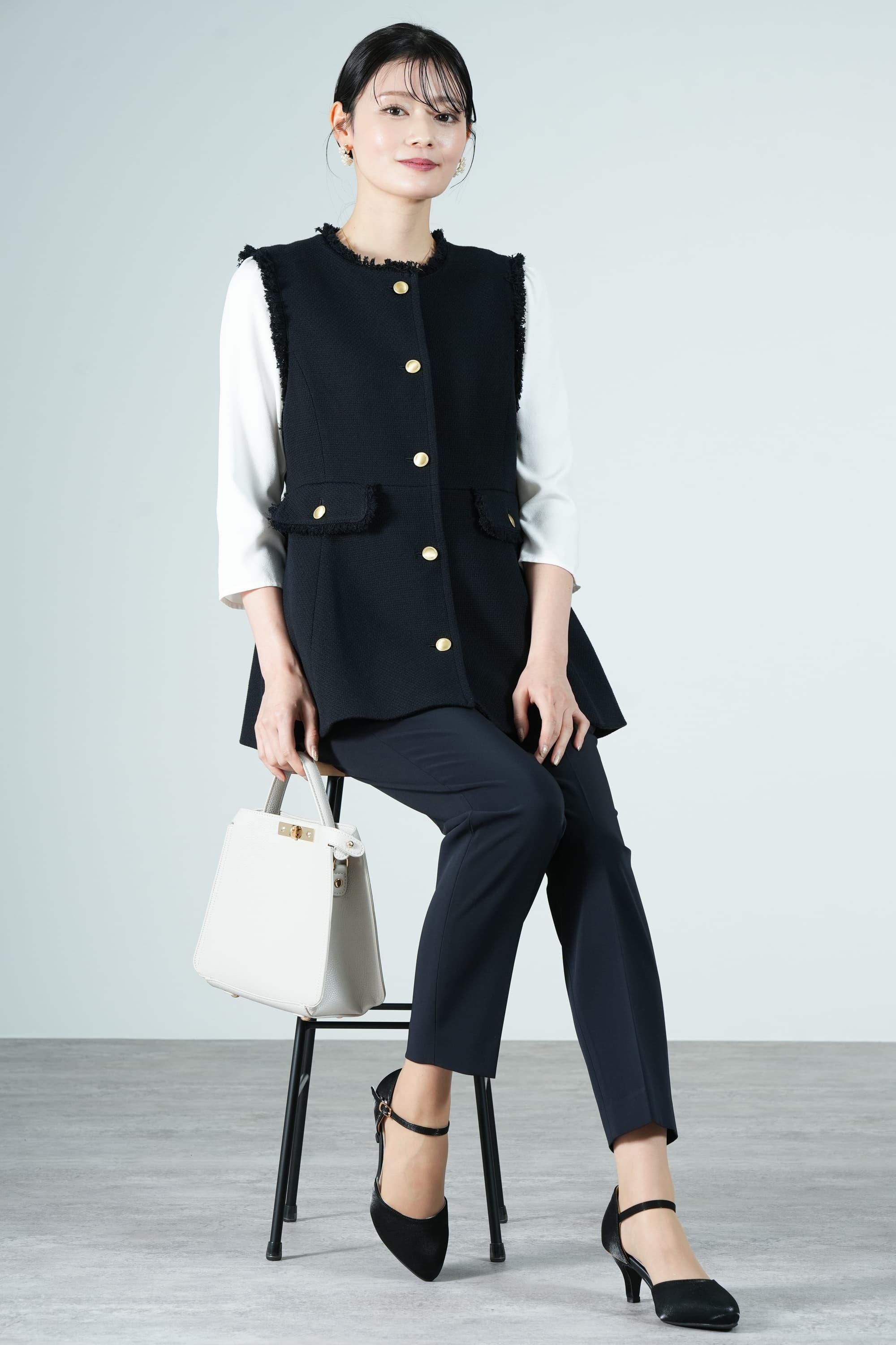 UNITED ARROWS green label relaxing ペプラムツイードジレ×ネイビー