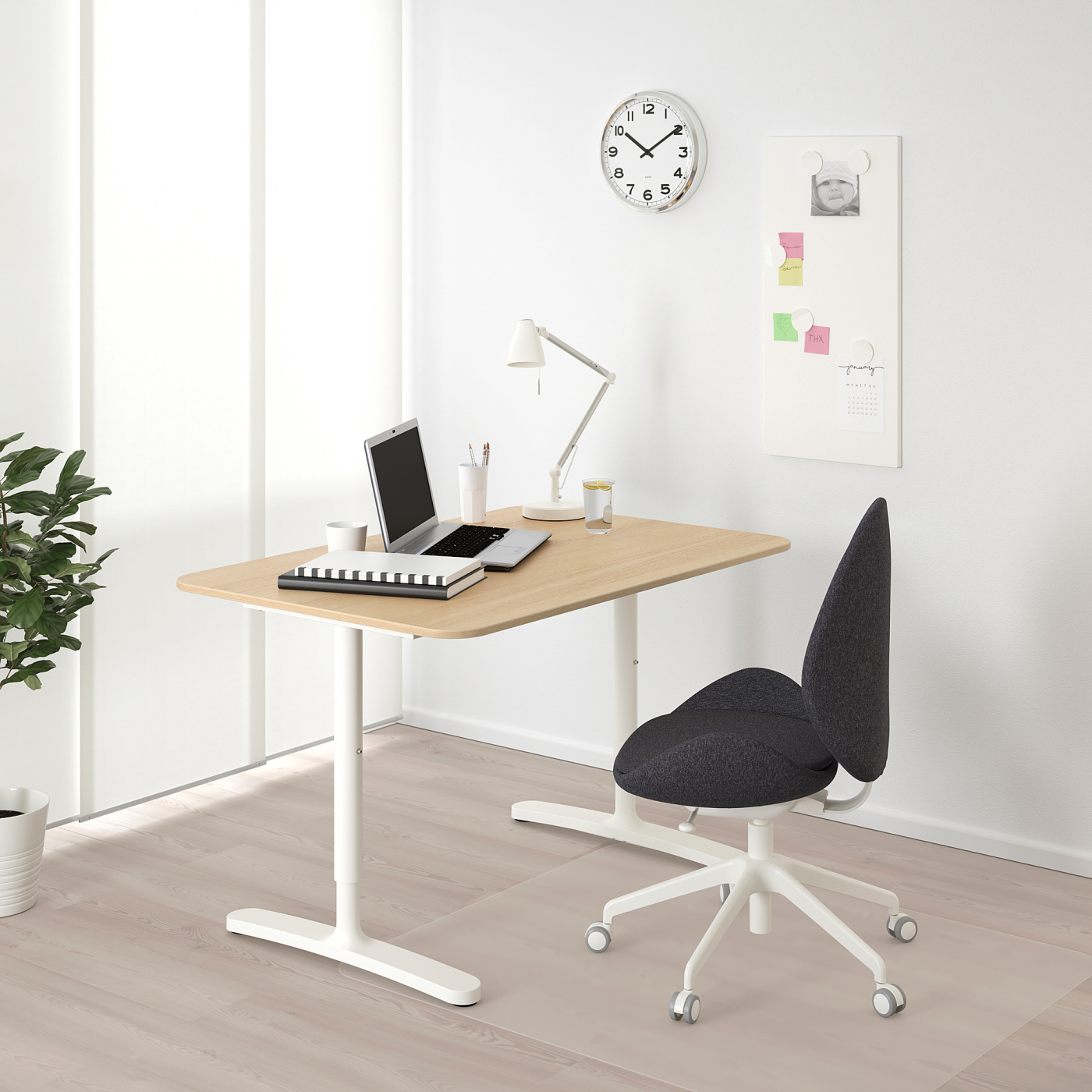 BEKANT desk white stained oak veneer/white - IKEA