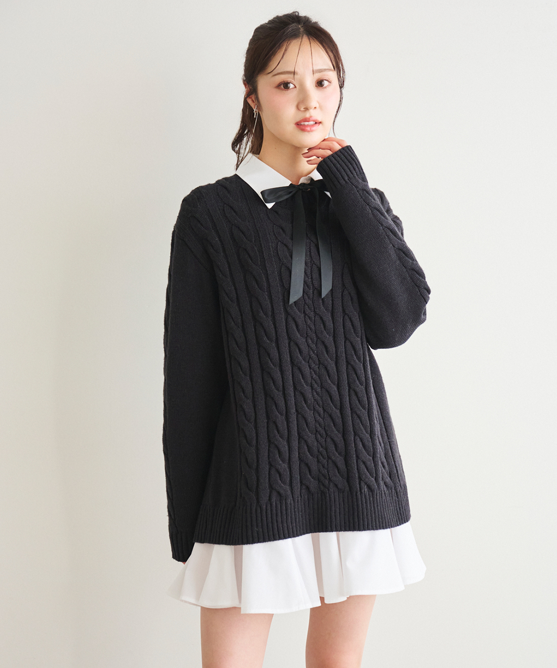 ケーブルニット＆シャツミニワンピースセット｜PETAL ONLINE（ペタル