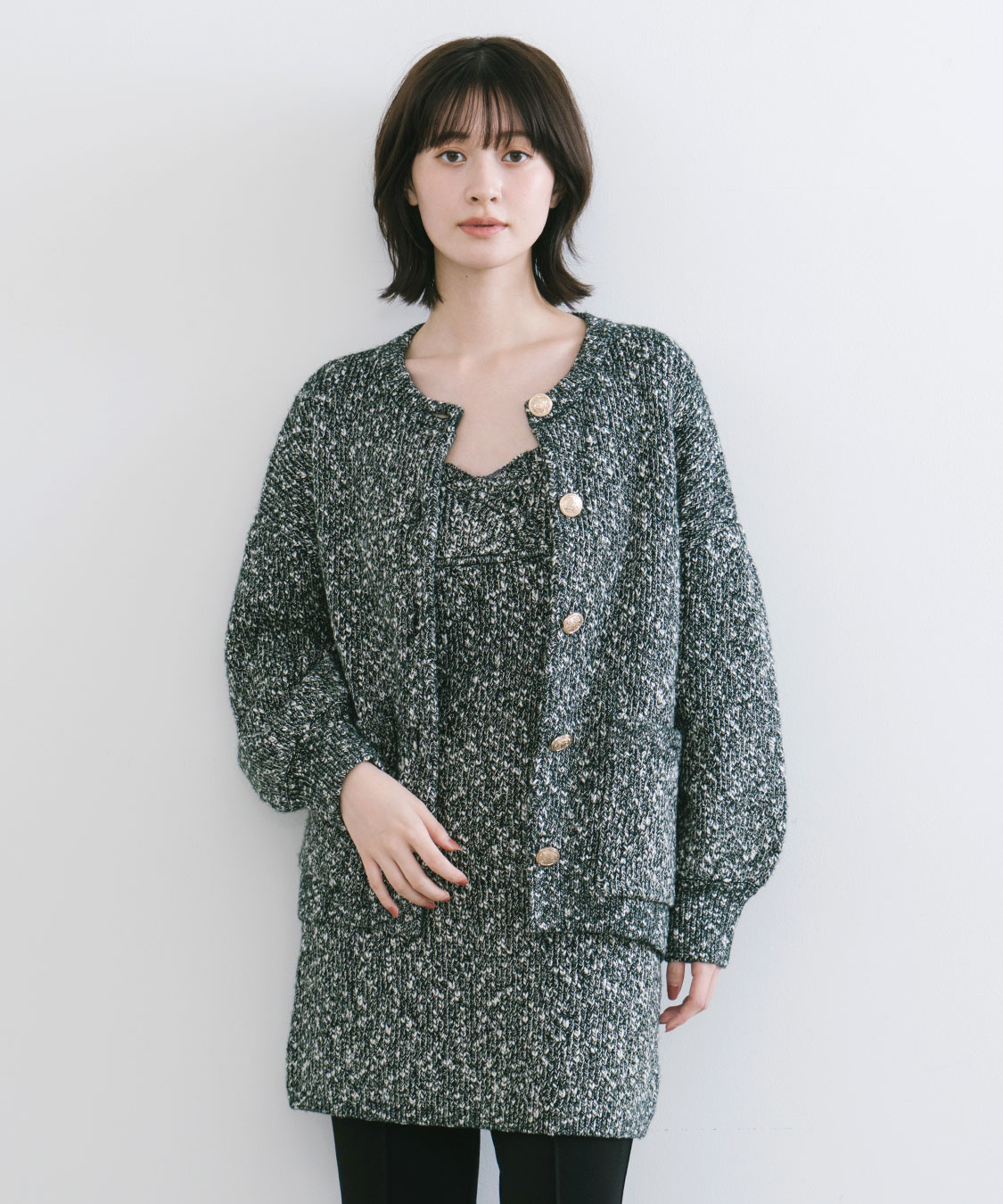 ミックスヤーンオーバーサイズニットカーディガン｜PETAL ONLINE