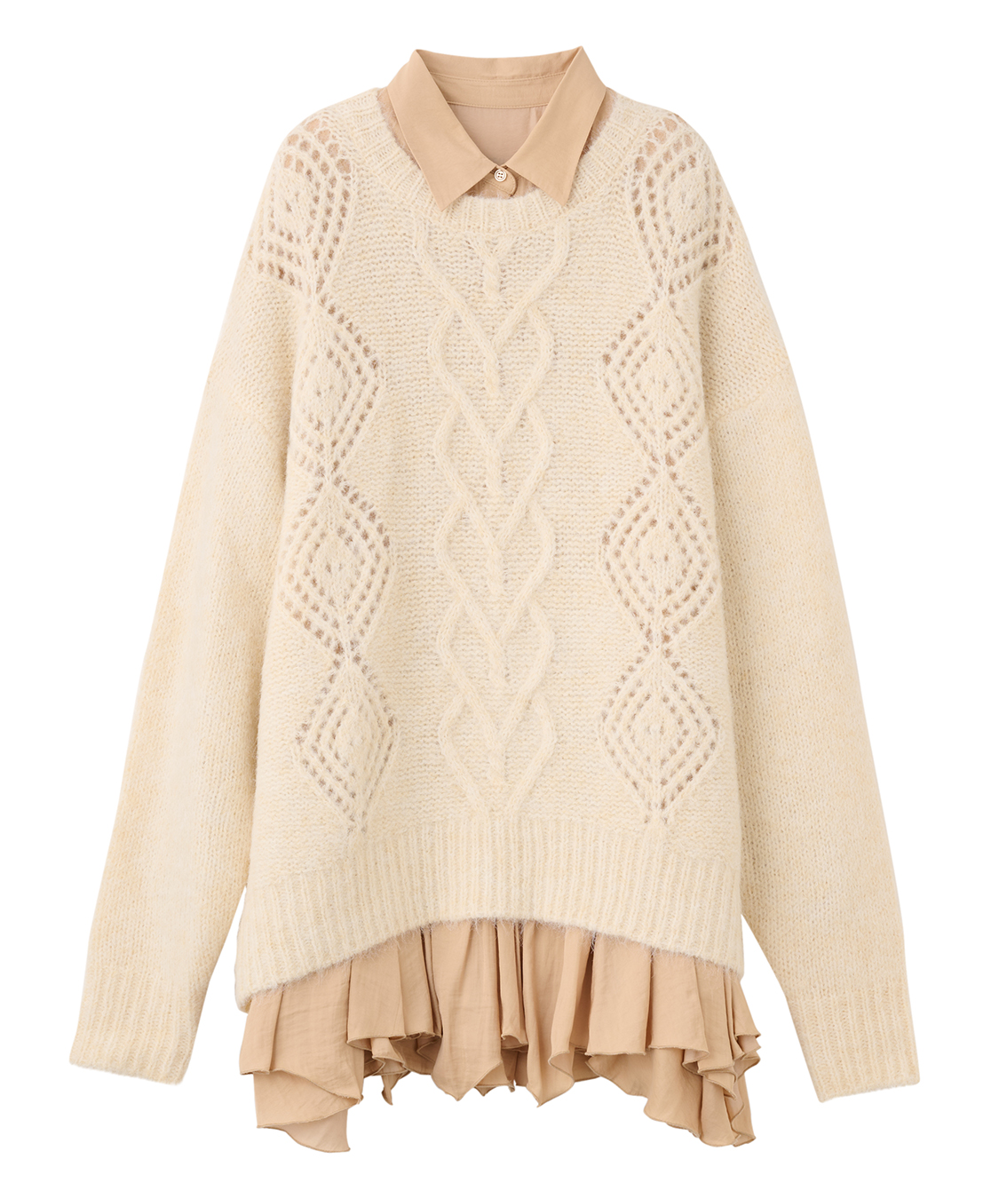 ケーブルニット×ペプラムシャツミニワンピース｜PETAL ONLINE（ペタル