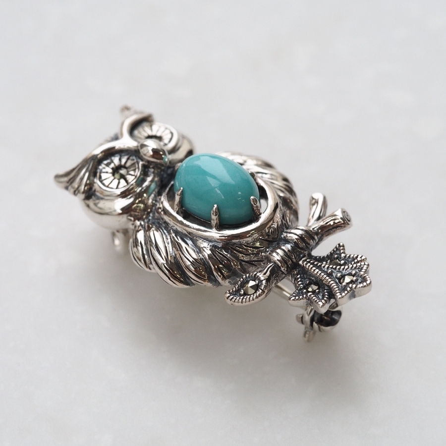202C0648-TQ】SV ターコイズ ふくろう ペンダントブローチ | 【碌山