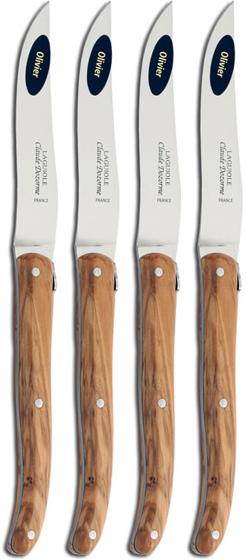 Claude Dozorme Set of 4 Laguiole Steak Knives with Bee Olive Wood