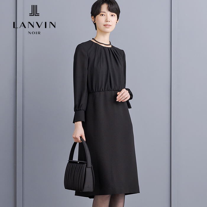 や*)様 LANVIN COLLECTION ブラックワンピース パールボタン ブラック