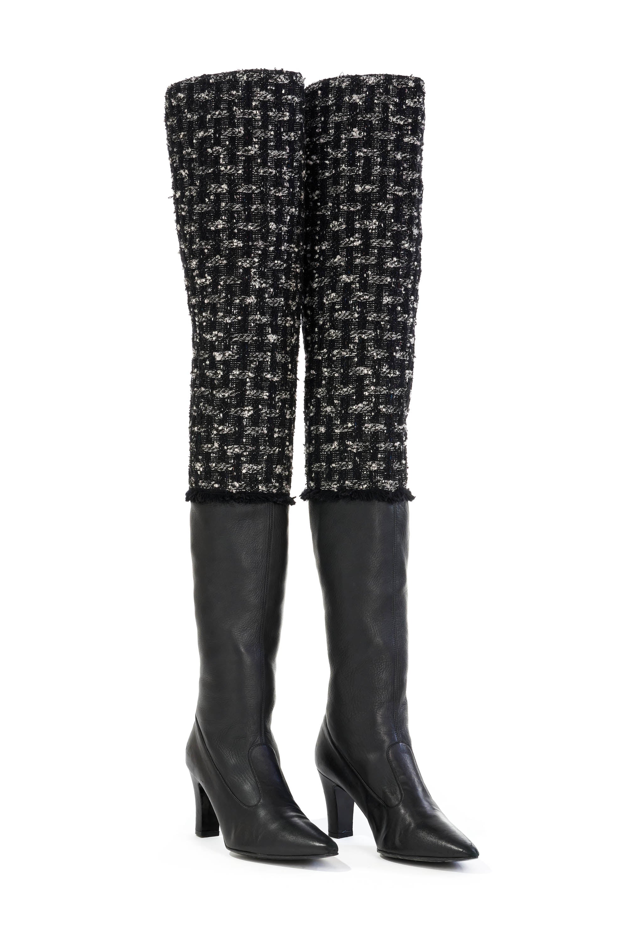 Chanel Calfskin Leather and Tweed Over the Knee Boots - Foxy