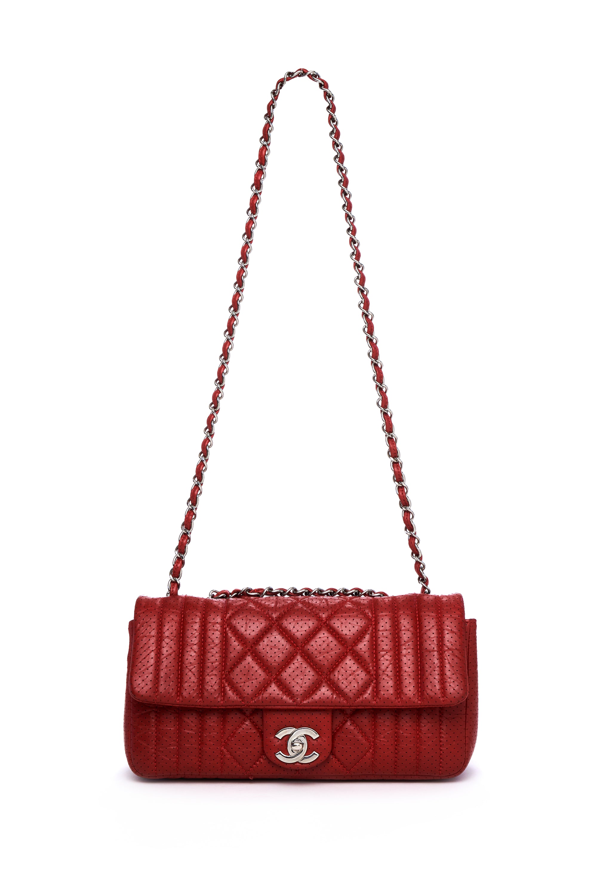 Chanel Red Perforated Quilted Flap Purse SHW - Foxy Couture Carmel