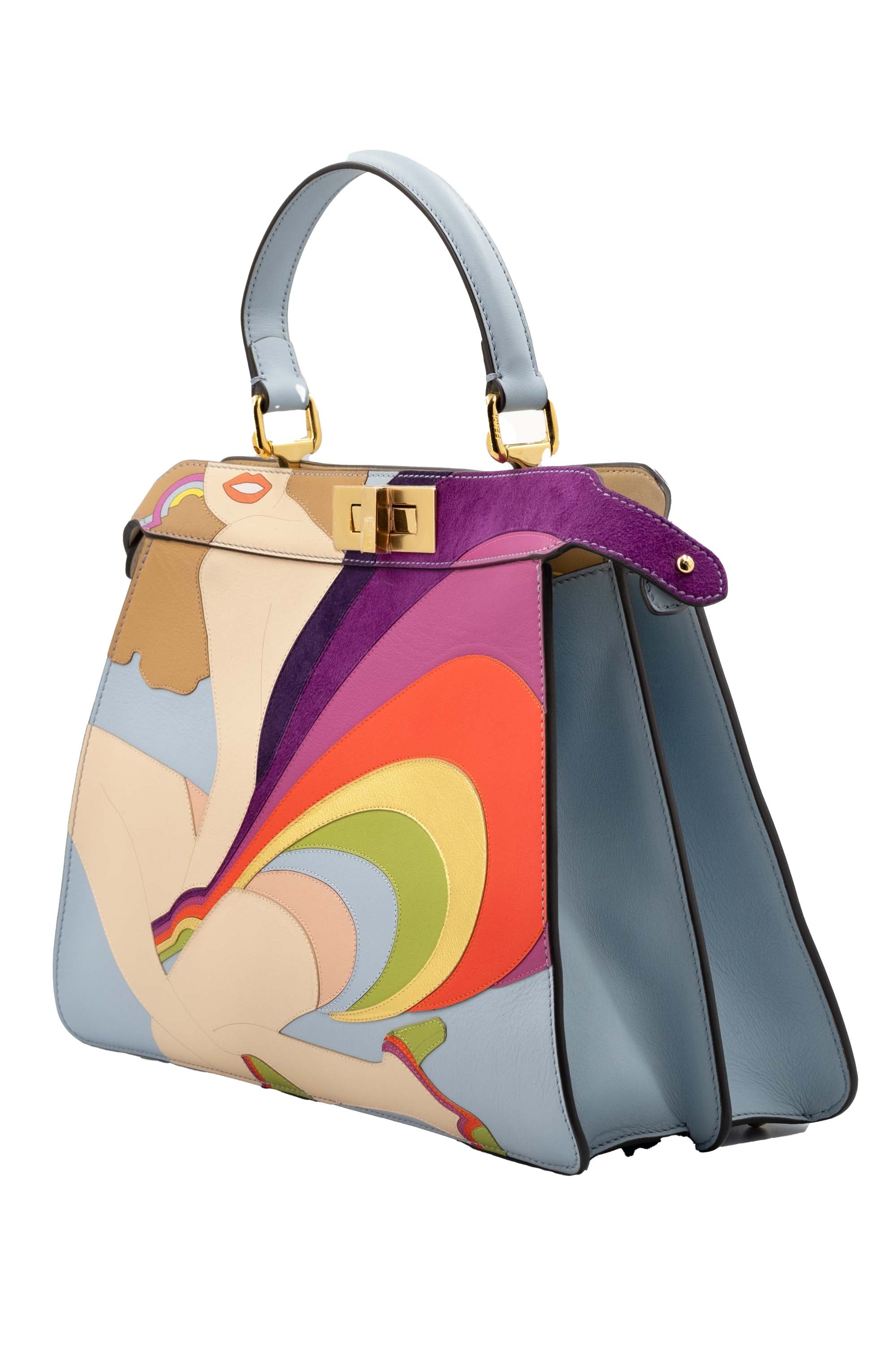 Fendi Multi-Color Leather Girl Pattern Peekaboo Purse 2021-2 Size