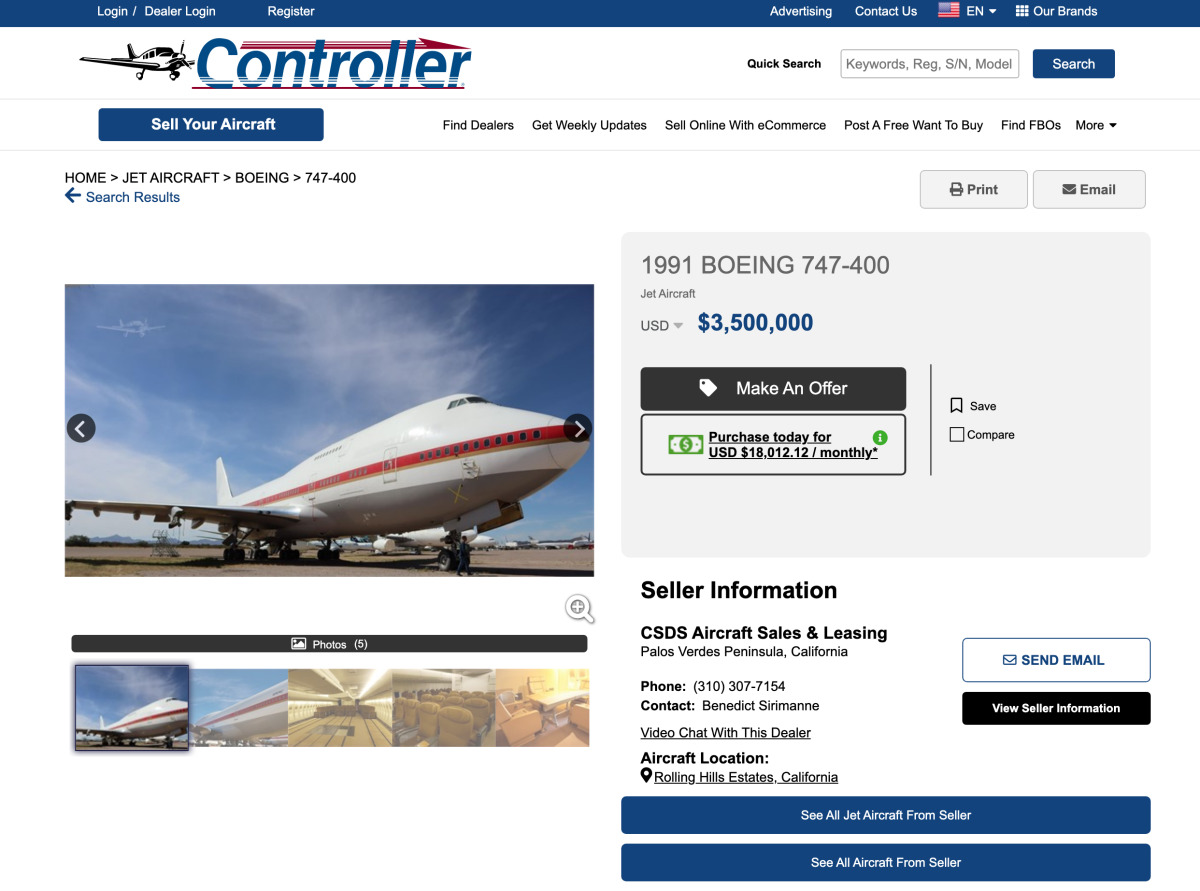 激安?! 旧政府専用機747-400が4億円で販売中 | FlyTeam ニュース