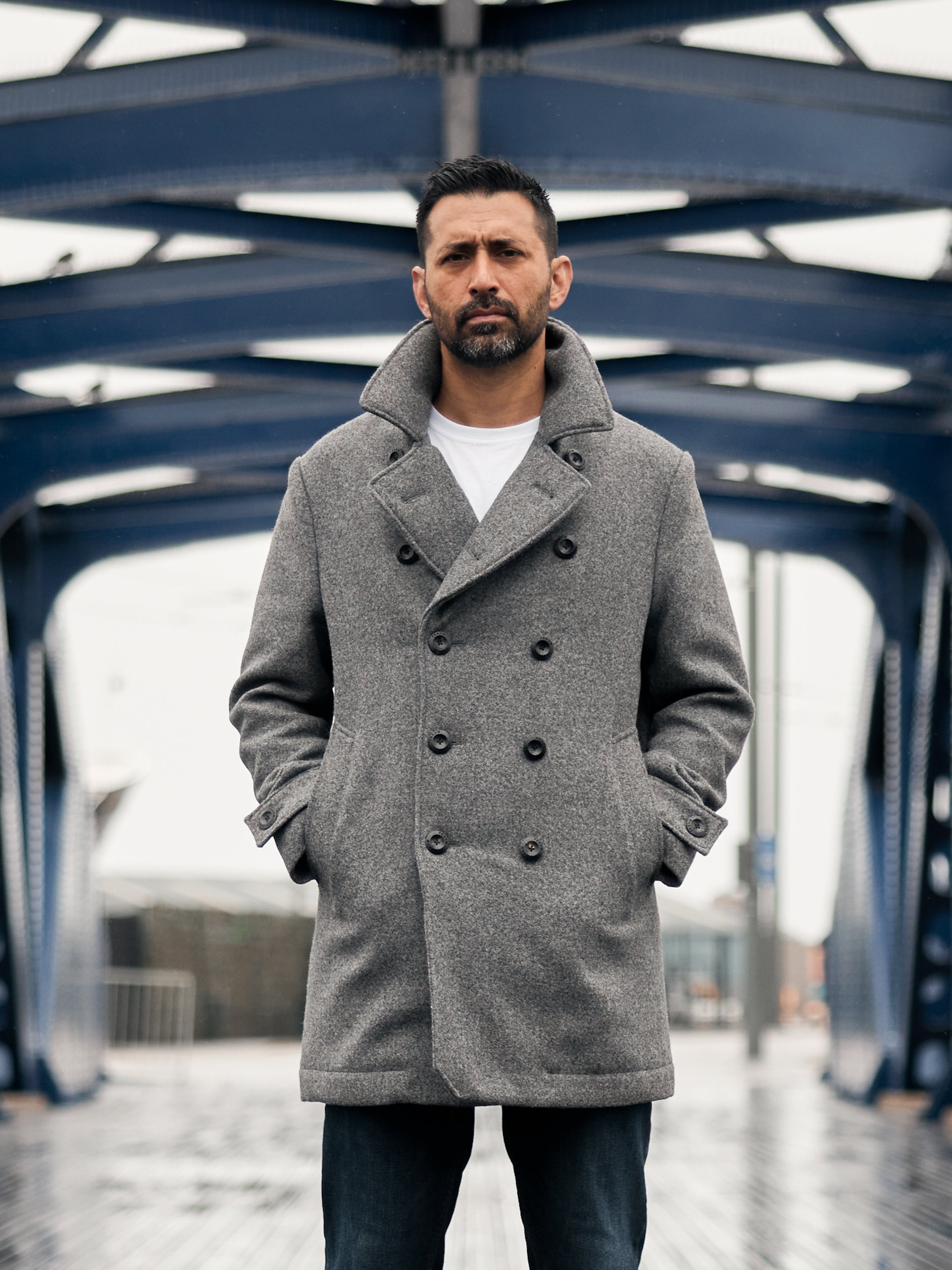 Pure Wool Quilted Peacoat 2026 Salt and Pepper Grey – FRAHM Jacket