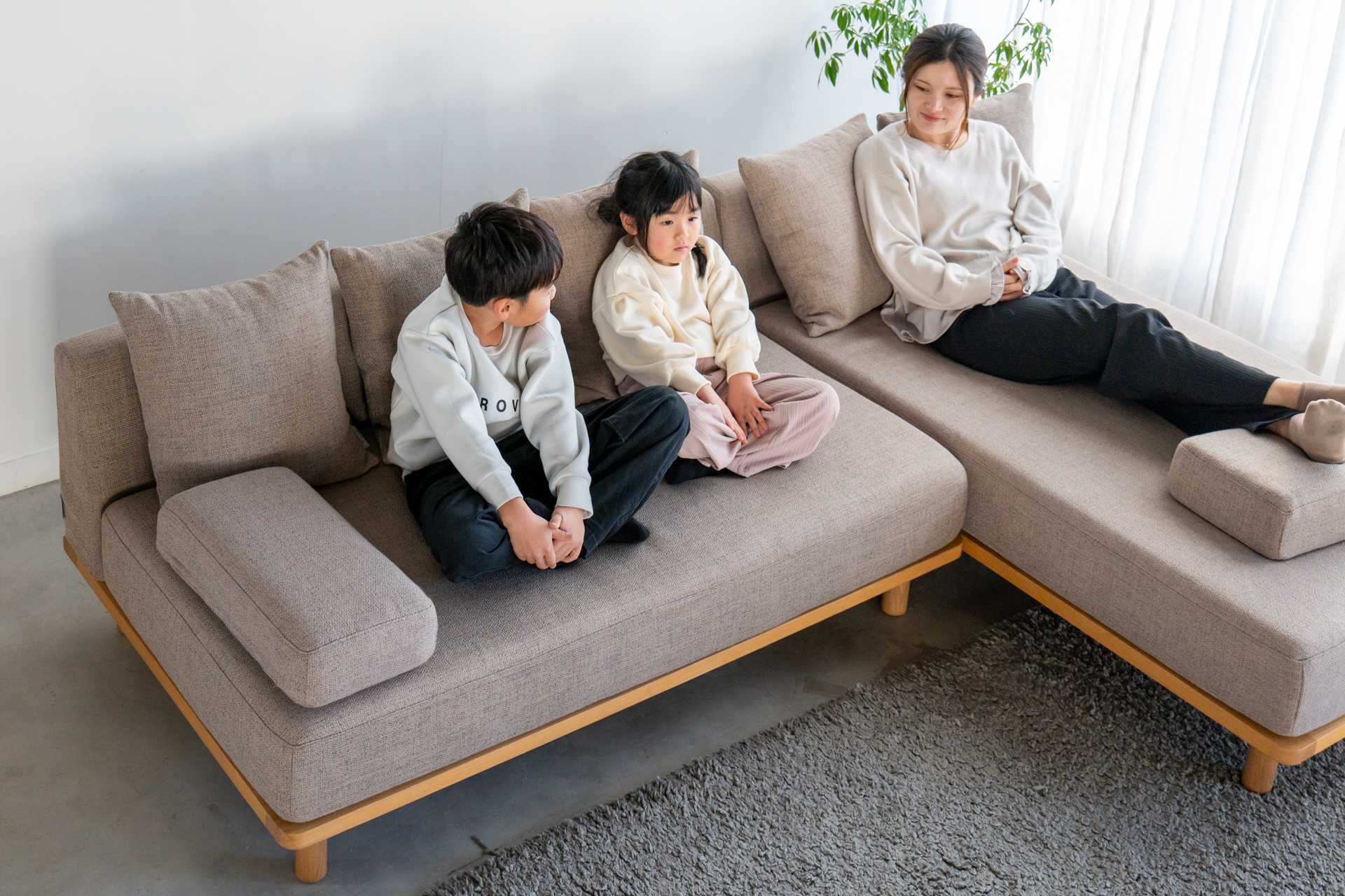 クッションでくつろぐソファ 組み合わせ例 - オーナーとペットの境界の