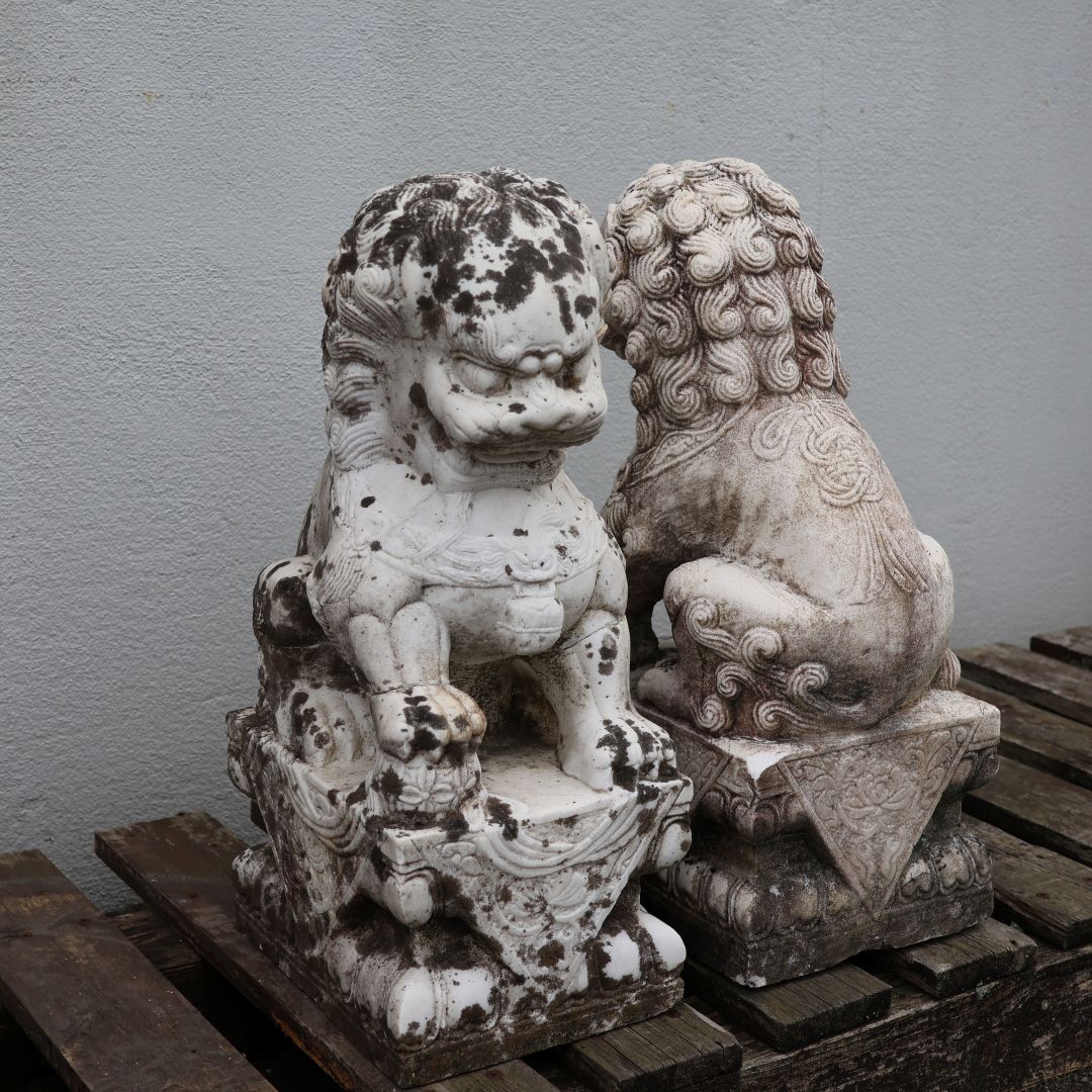 骨董品 狛犬石像 2対 獅子石像