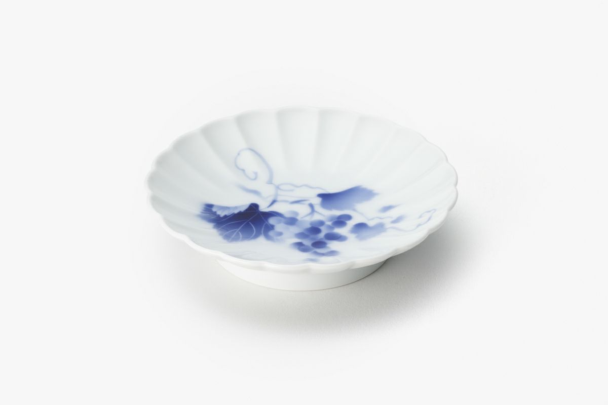 有田焼 華楽窯 花と波の溝が綺麗な青紫装飾の陶磁器皿6枚セット 2026年