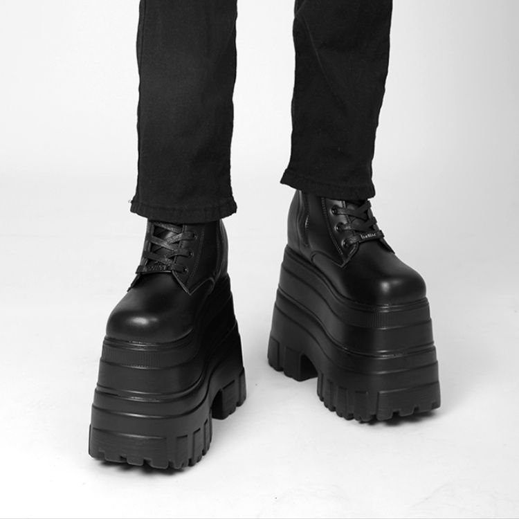 存在感抜群 高身長 機能性】+22cm厚底 レースアップブーツ（編み上げ
