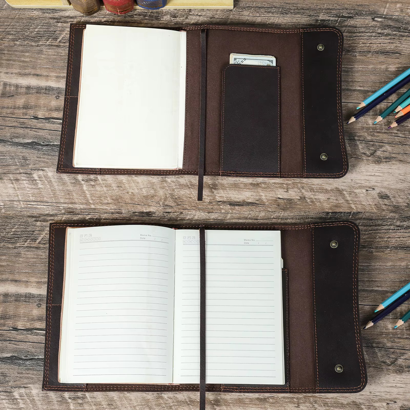 ブックカバー 本革多機能ポケット付きハードカバー対応ブックカバー