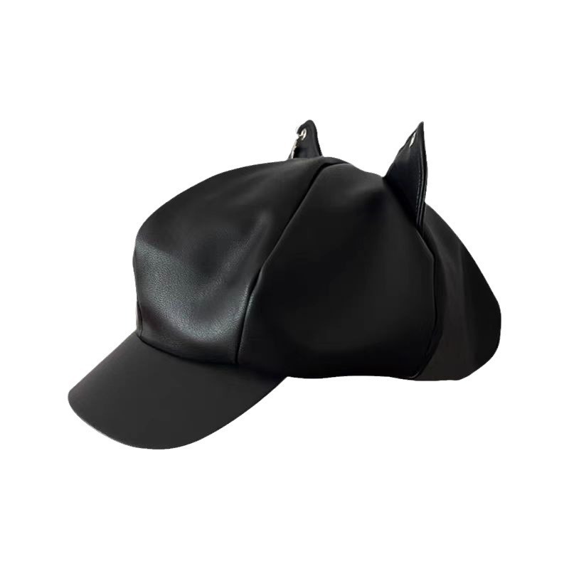 猫耳デザイン レザーキャスケット レディース帽子 レザー|キャスケット