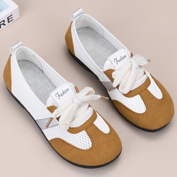 フラットシューズ リボン結び通気性メッシュシューズ メッシュ