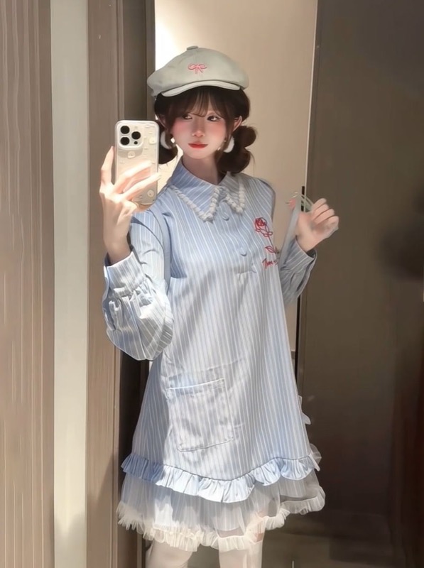 ストライプシャツ 新作フリル袖ストライプブラウス きれいめ可愛い夏
