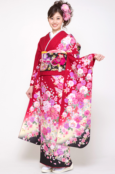 ☆赤地に黒ぼかしの大人なモダンふんわり花柄振袖 | MK振袖スタイル