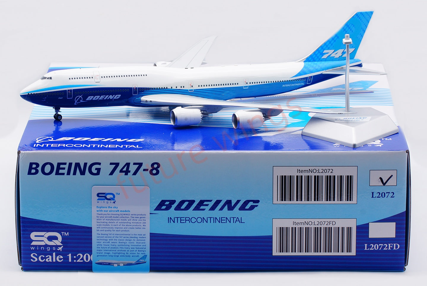 1:200 SQ Wings Boeing House Color B747-8 Diecast Aircraft Model
