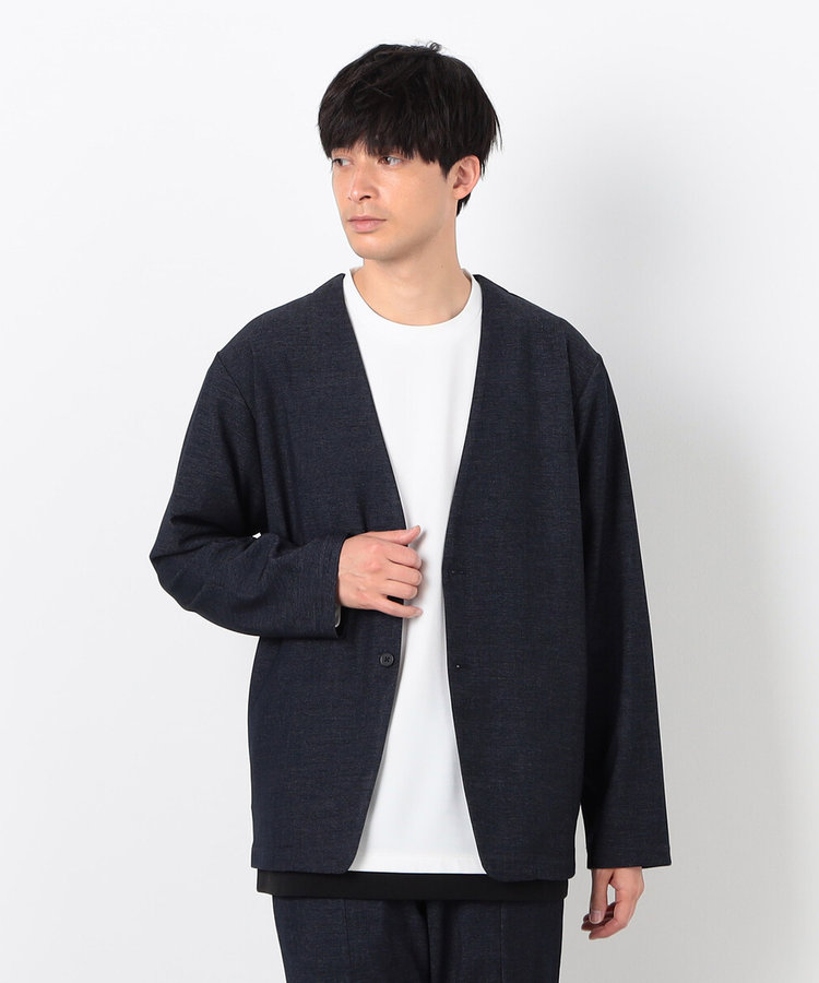 セットアップ対応】デニムライクジャージー ノーカラージャケット（47