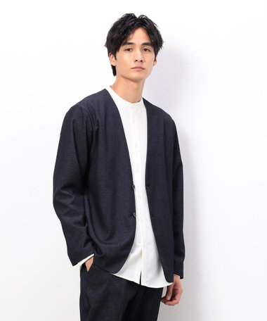 セットアップ対応】デニムライクストレッチ ノーカラージャケット（47