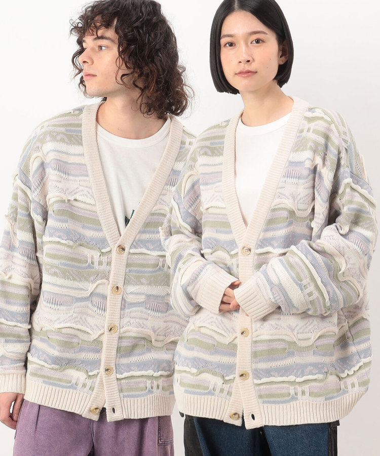 3Dニットカーディガン（55-41KG01-204）｜パープル&イエロー