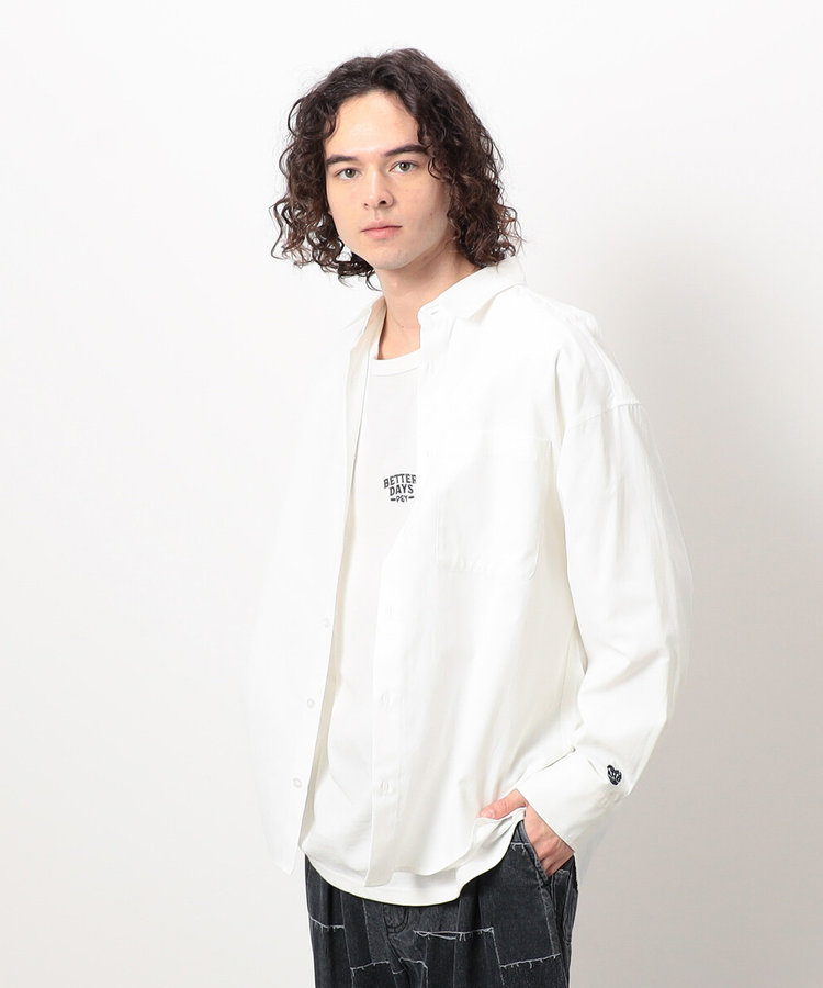 刺繍ブロードワイドシャツ（55-07HK20-205）｜パープル&イエロー