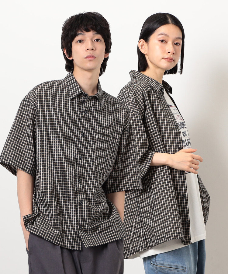 シアサッカーチェックシャツ（55-06HK32-205）｜パープル&イエロー